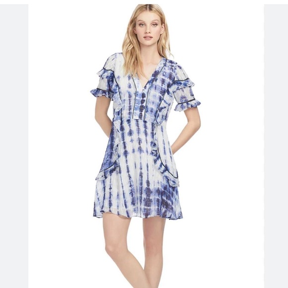 TANYA TAYLOR Blue Tie Dye Silk Dress 6 - Picture 1 of 10